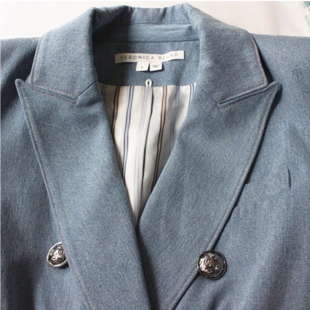 Veronica Beard Miller Dickey, Double-Breasted Light Blue Denim Blazer - Picture 8 of 12